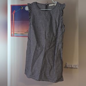 Cynthia Rowley Size 6 Linen Blend Gingham Plaid Ruffle Sleeveless Shift Dress